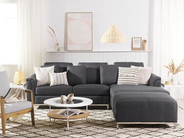 Left Hand Fabric Corner Sofa with Ottoman Grey OSLO