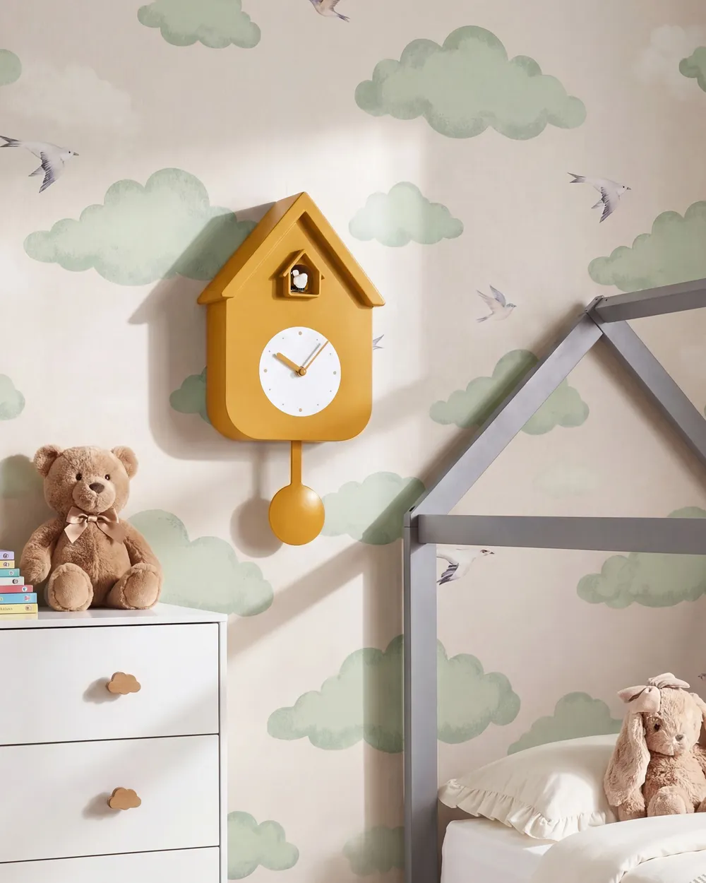 Pendulum clock BONNEVAL 24 cm with Cuckoo Yellow