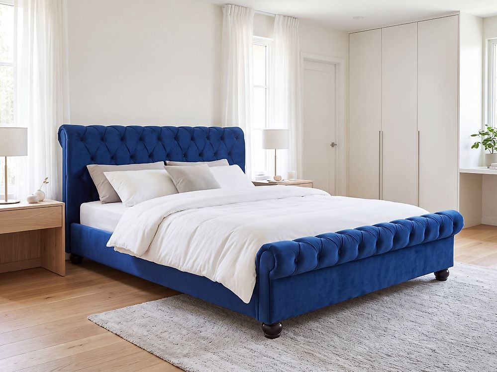 Bed Velvet AVALLON 180 x 200 cm (EU Super King) Navy Blue