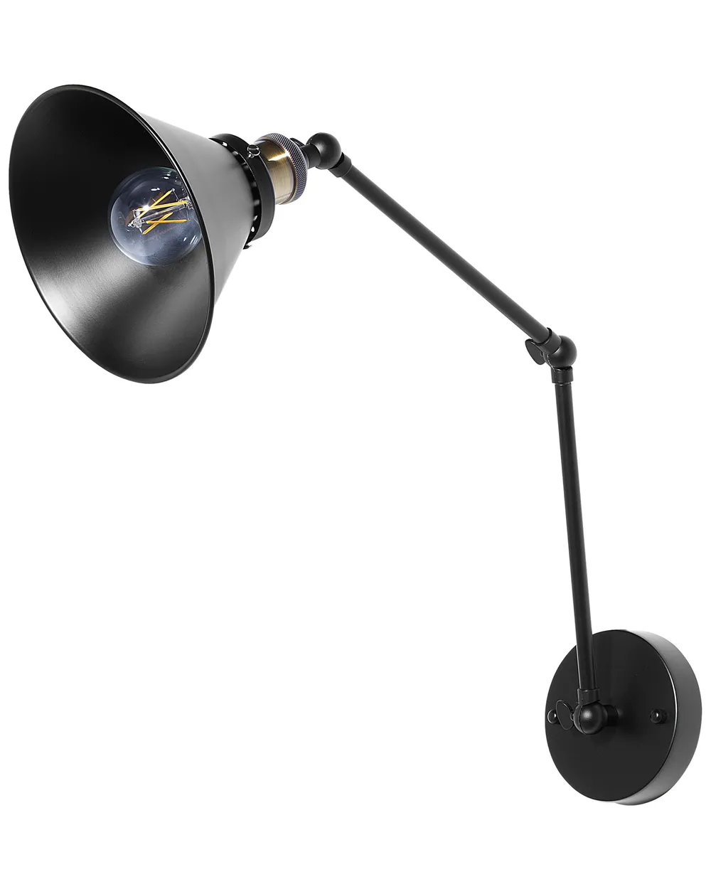 Industriële wandlamp met verstelbare arm en schakelaar - zwart