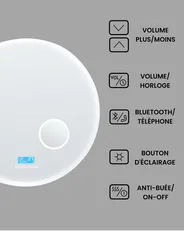 Miroir de salle de bain LED FIXIN 80 cm 80 cm Avec haut-parleur Bluetooth intégré Argenté_940618
