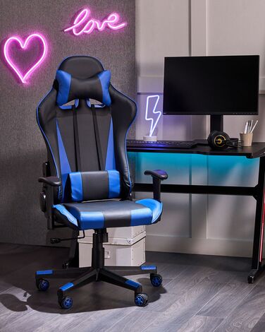 Faux Leather Reclining Office Chair Black with Blue GAMER