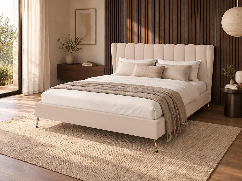 Lit avec sommier Velours MIRIBEL 180 x 200 cm Beige_1183055