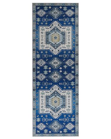 Teppich blau / beige orientalisches Muster 70 x 200 cm Kurzflor PARVAKADLI