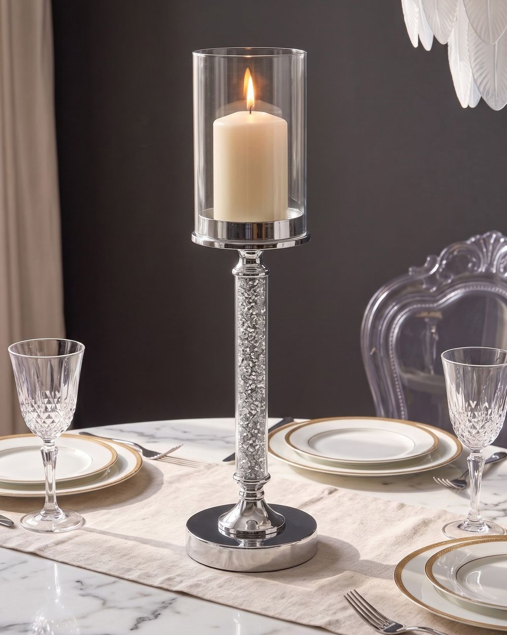Candelabro ABBEVILLE 48 cm Vidro Prateado