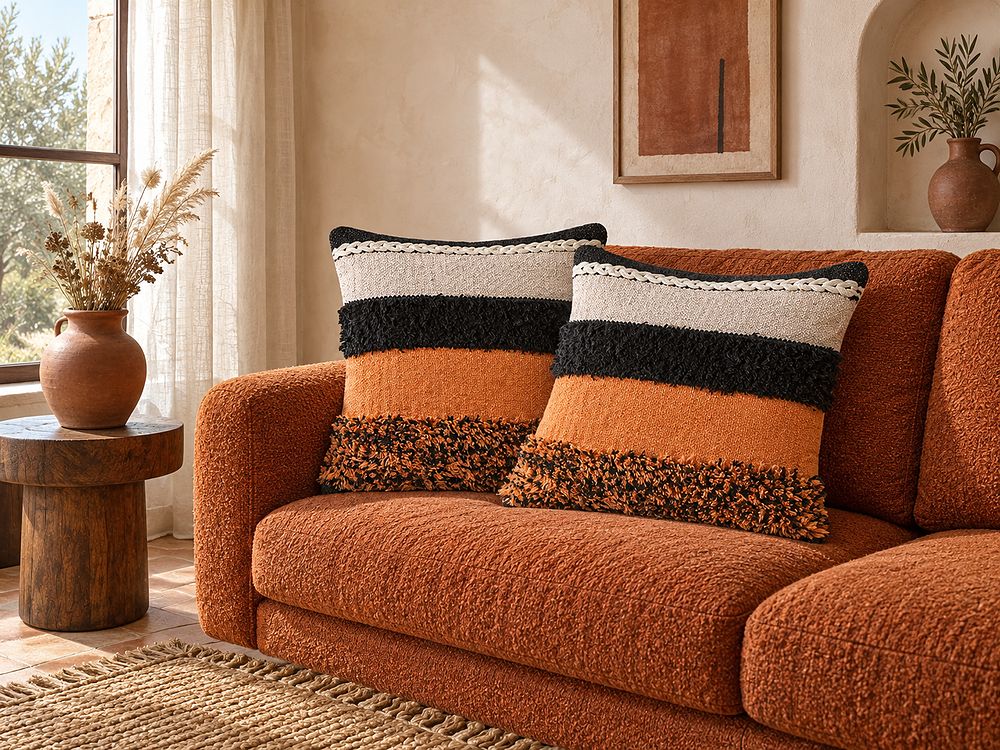Dekokissen 2er Set MIHALGAZI 45 x 45 cm Baumwolle Bunt Streifenmuster