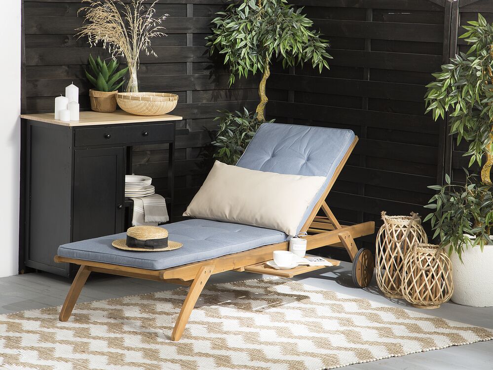 Wooden Reclining Sun Lounger with Cushion Blue CESANA Beliani.at