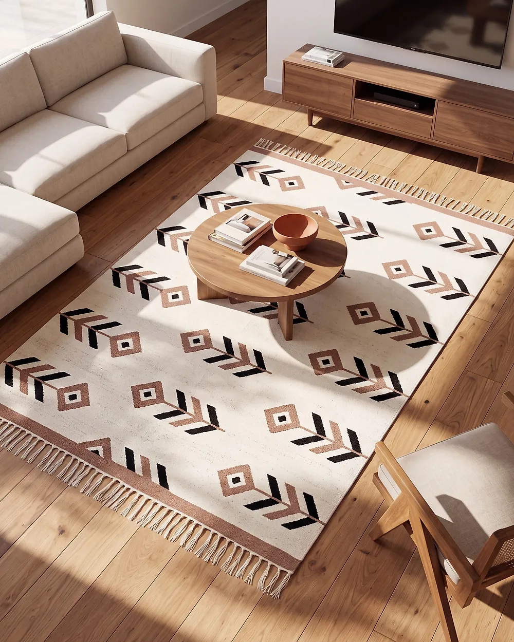 Teppich NIAVAN Beige 160 x 230 cm Kelim Baumwolle