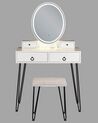 Toaletní stolek se 4 zásuvkami LED zrcadlem a stoličkou bílý/ černý SOYE_845471