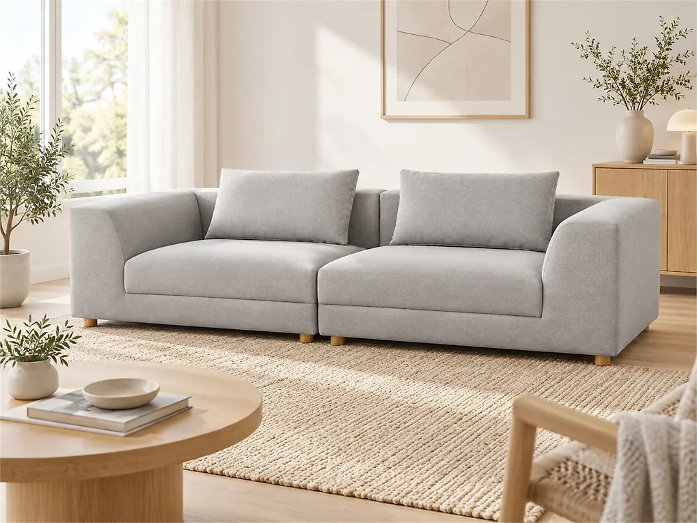 Beliani 3-Sitzer Sofa 'Otra II' In Hellgrau – Klassisches Polstersofa Mit Eichenholz-Füßen & Abnehmbaren Kissen