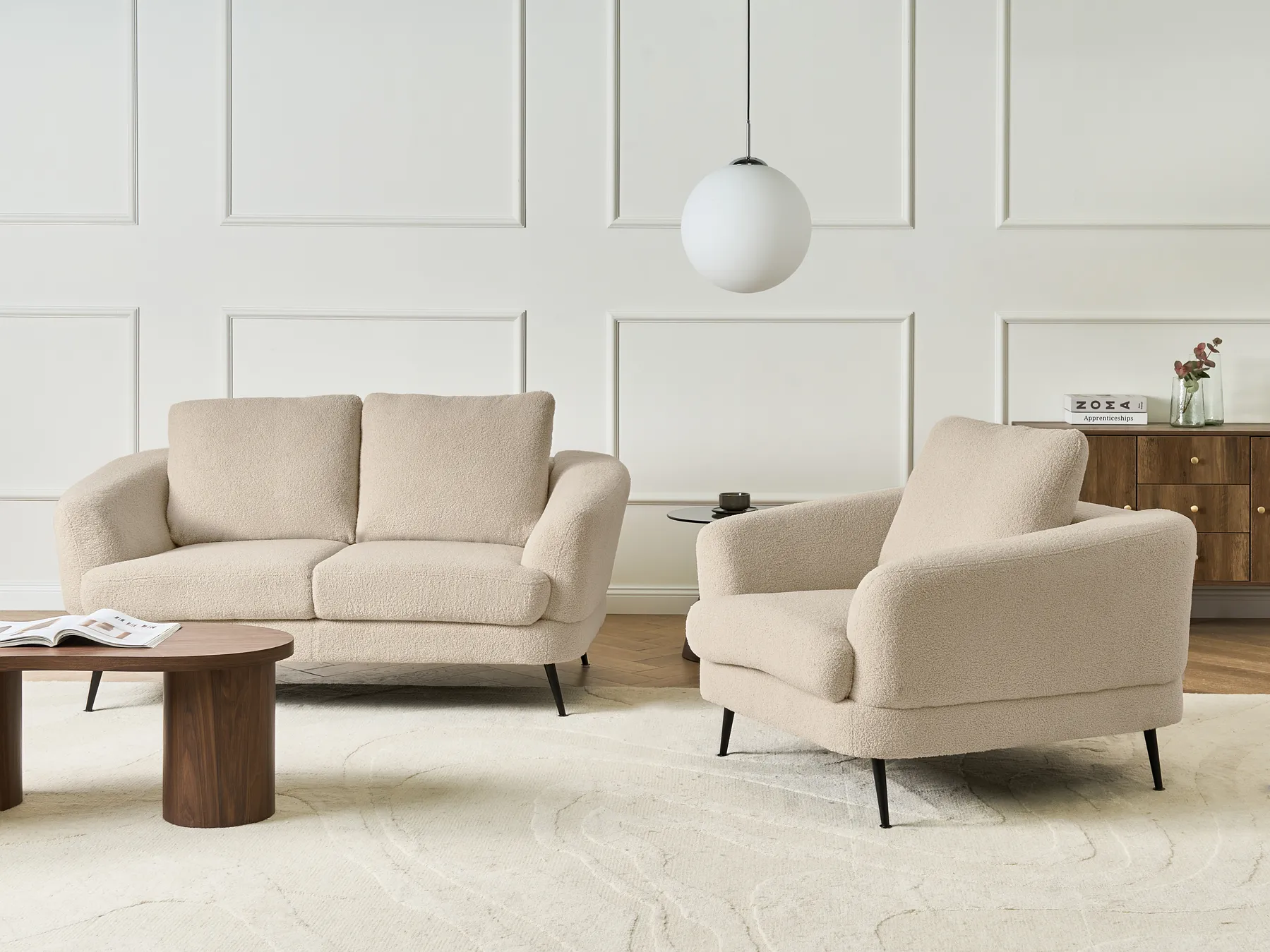 Living Room Set 3 Seater KJAER Boucle Light Beige_1006768