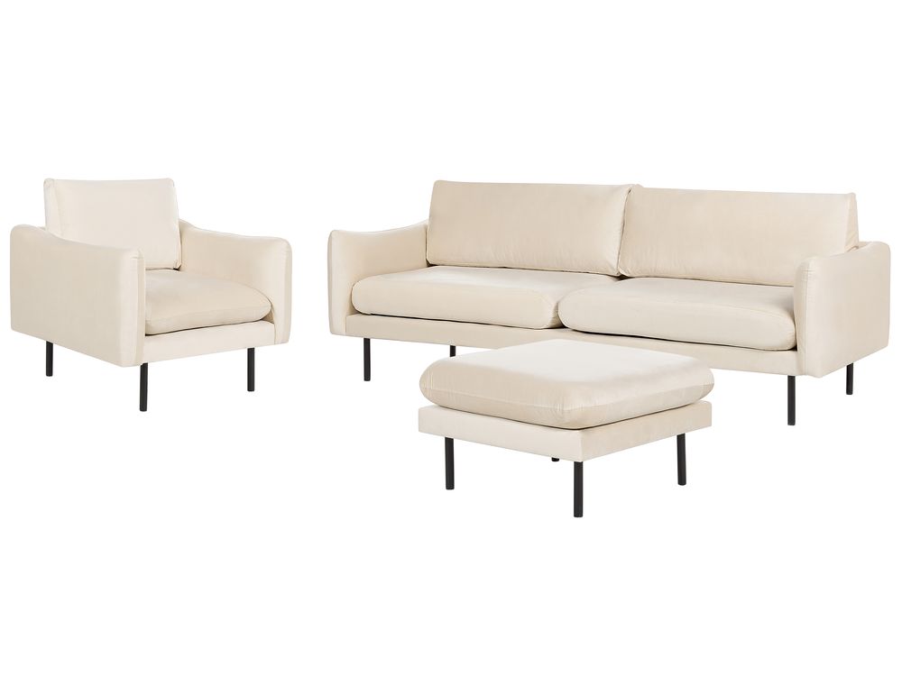Living Room Set 5 Seater VINTERBRO with Ottoman Velvet Light Beige