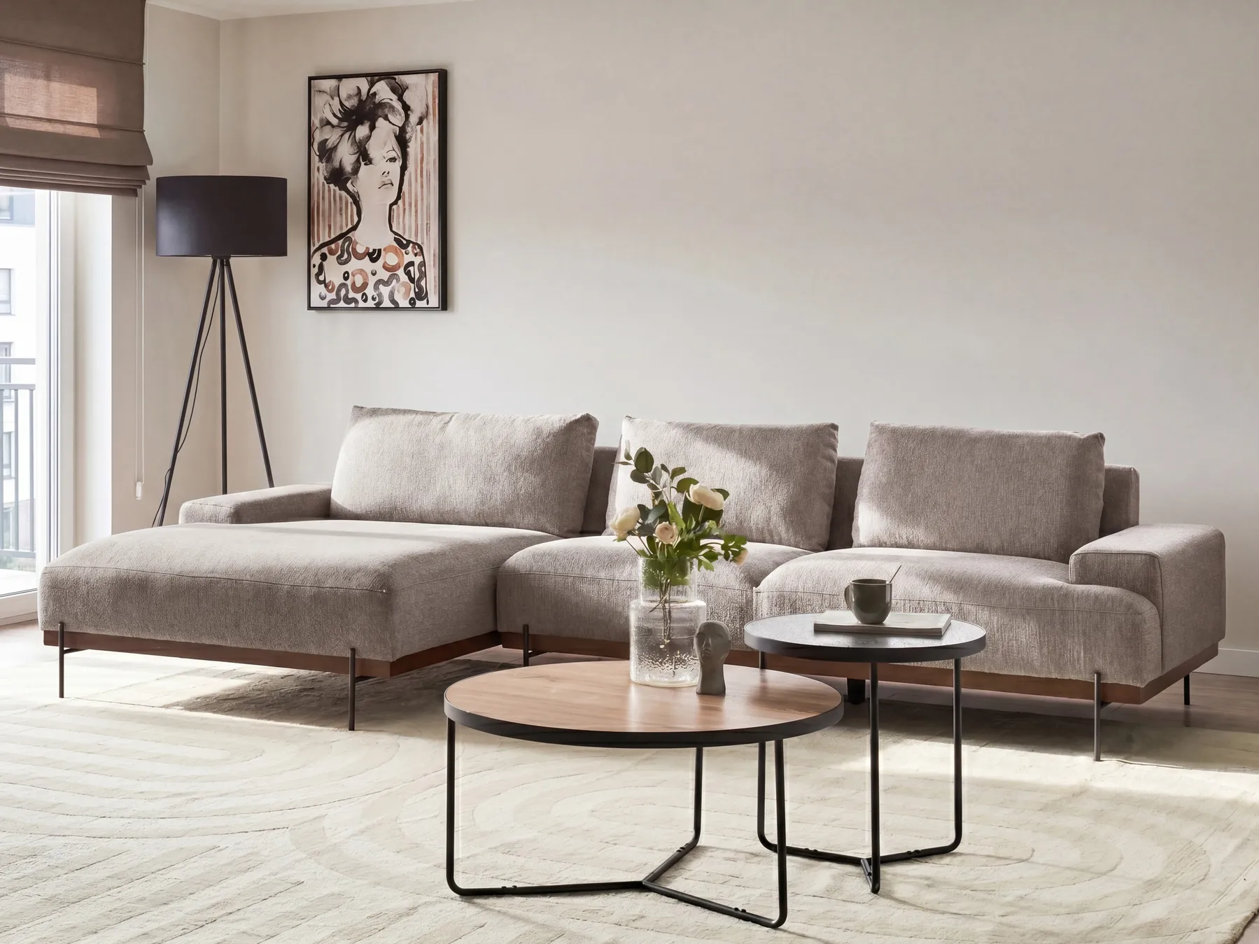 Corner Sofa 4 Seater MARIFERD Fabric Light Brown Right Hand_903274