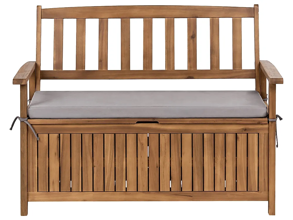 Gartenbank mit Auflage SOVANA 120 cm mit Stauraum Akazienholz Grau