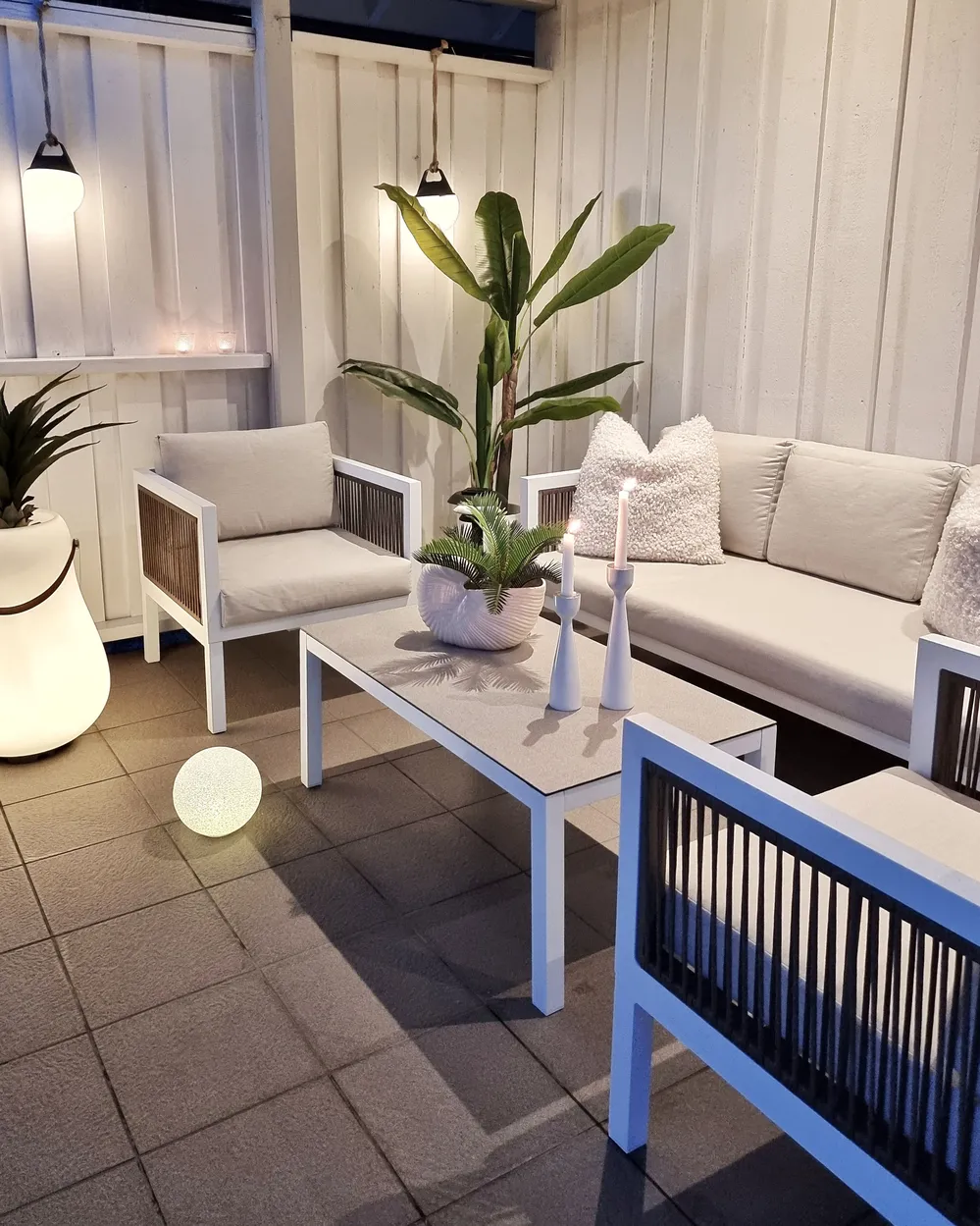 Garden Lounge Set with Table 5 Seater BORELLO Metal White_926182