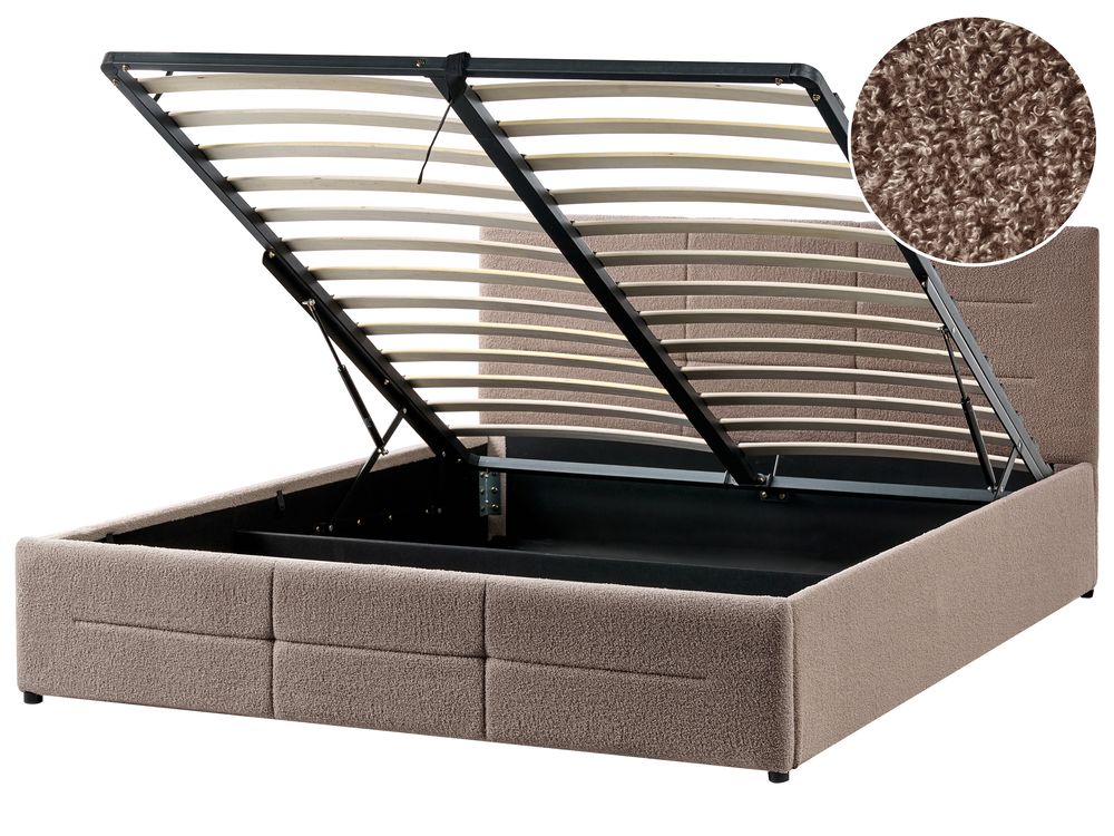 Ottoman Bed MASSOGNES Boucle Taupe 160 x 200 cm
