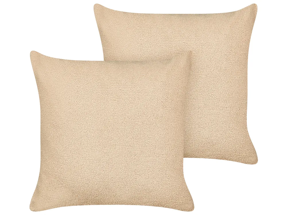 Set di 2 cuscini LEUZEA Bouclé 60 x 60 cm Beige sabbia Tinta unita