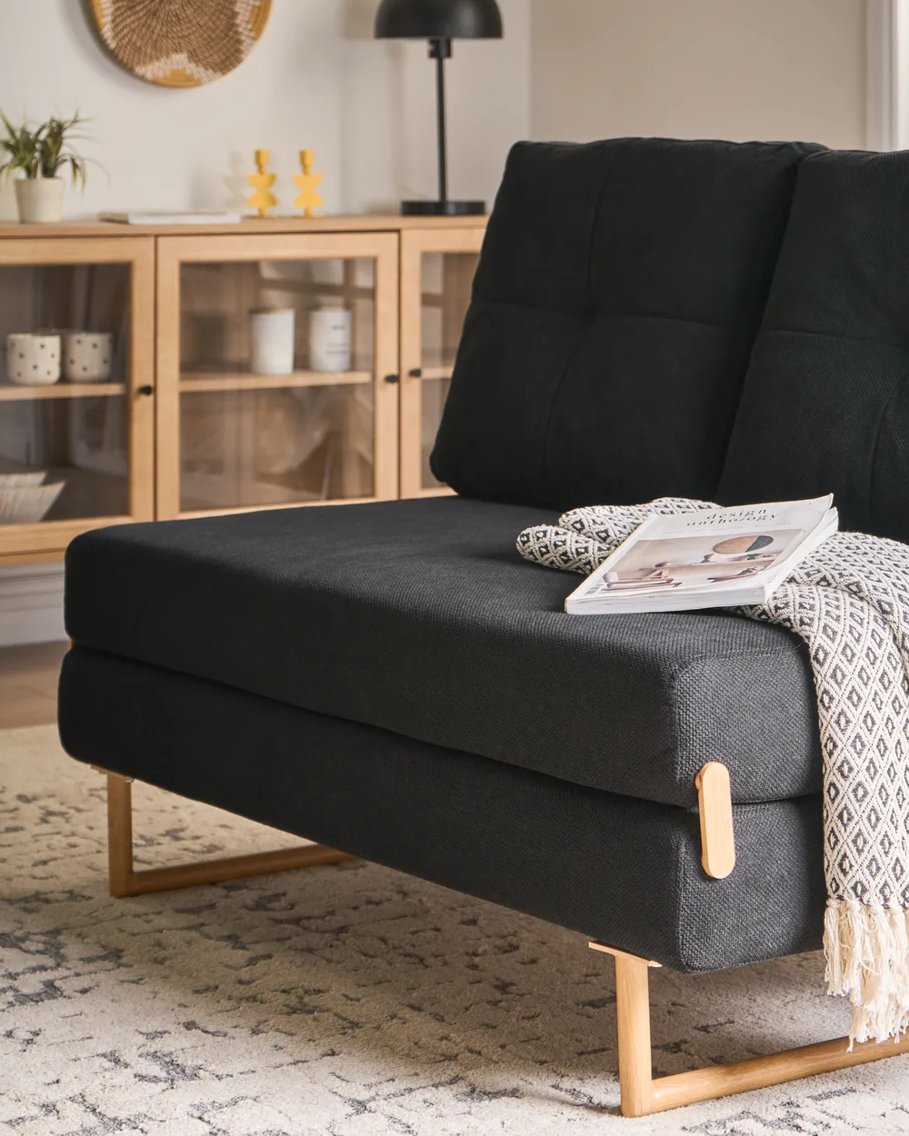 Sofa Bed 2 Seater JERSLEV Fabric Black_1012049