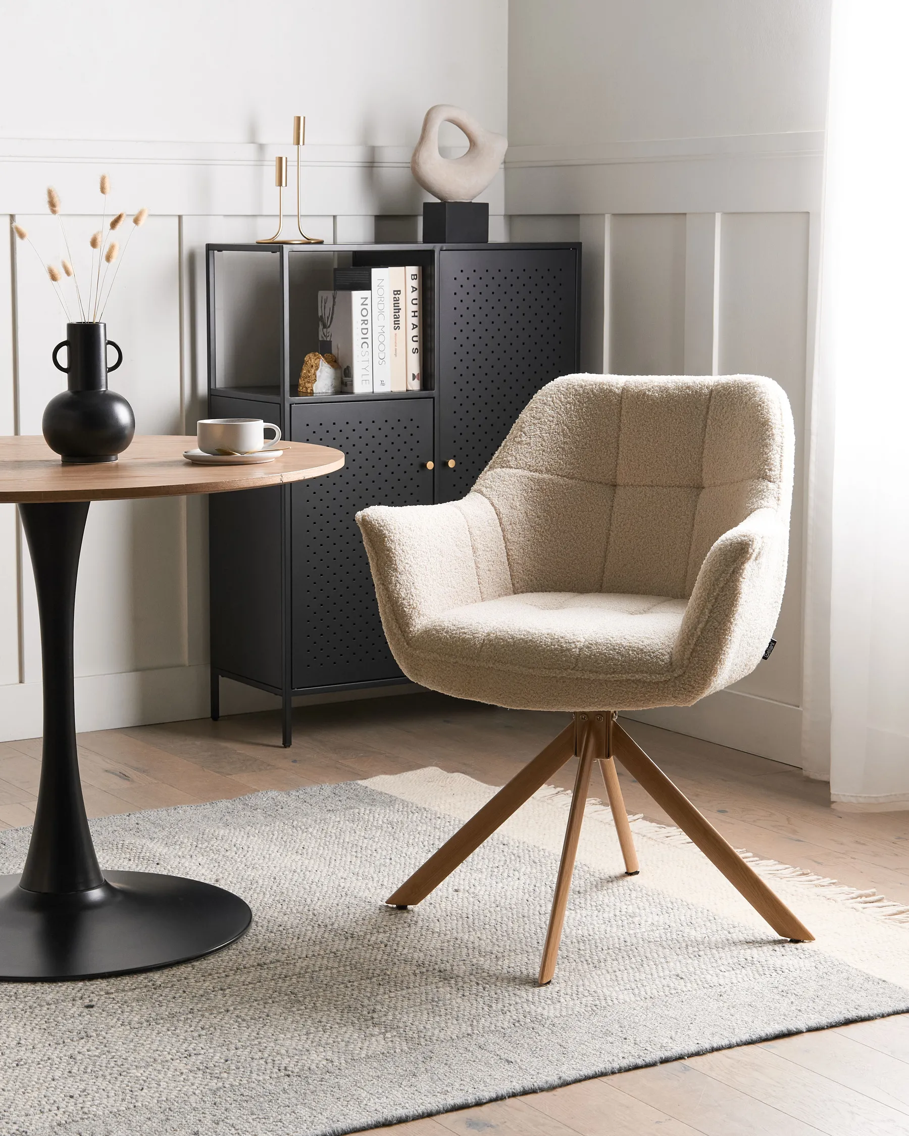Dining Chair Swivel HAYDEN Boucle Light Beige_1037125
