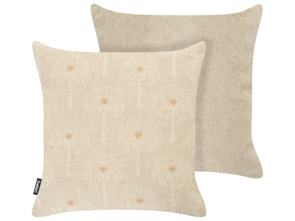 Set di 2 cuscini da esterno CALIA Trama di piante 45 x 45 cm Beige
