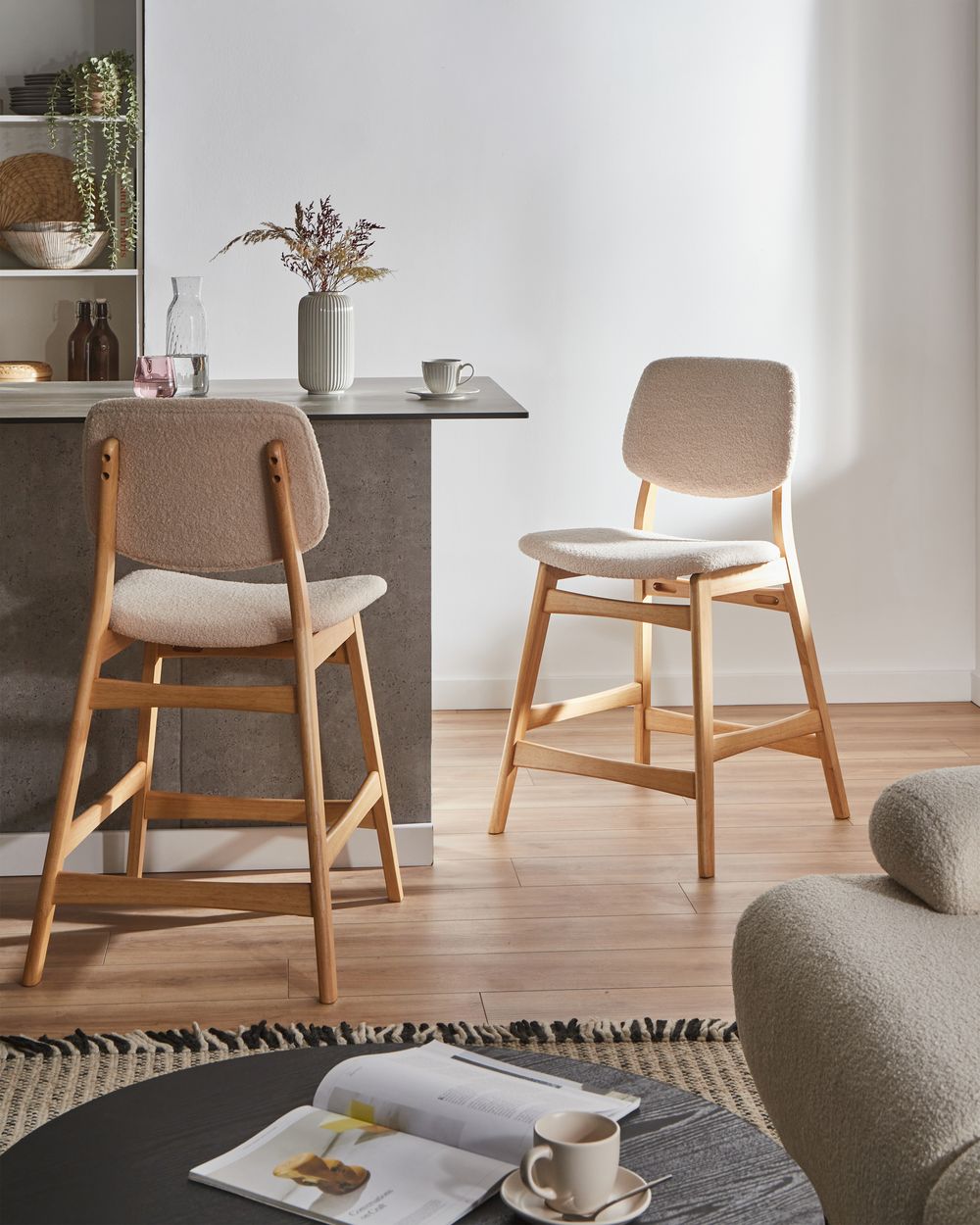 Set di 2 sedie alte ELAINE Bouclé Marrone chiaro/Beige