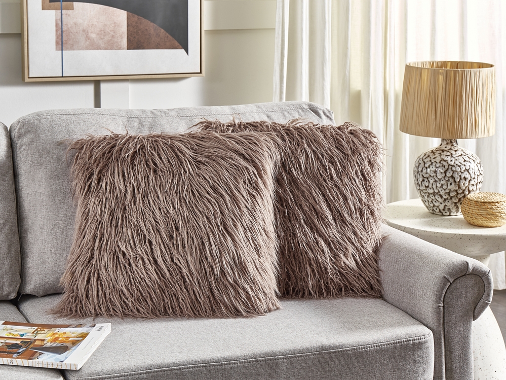 Beige faux fur pillows online