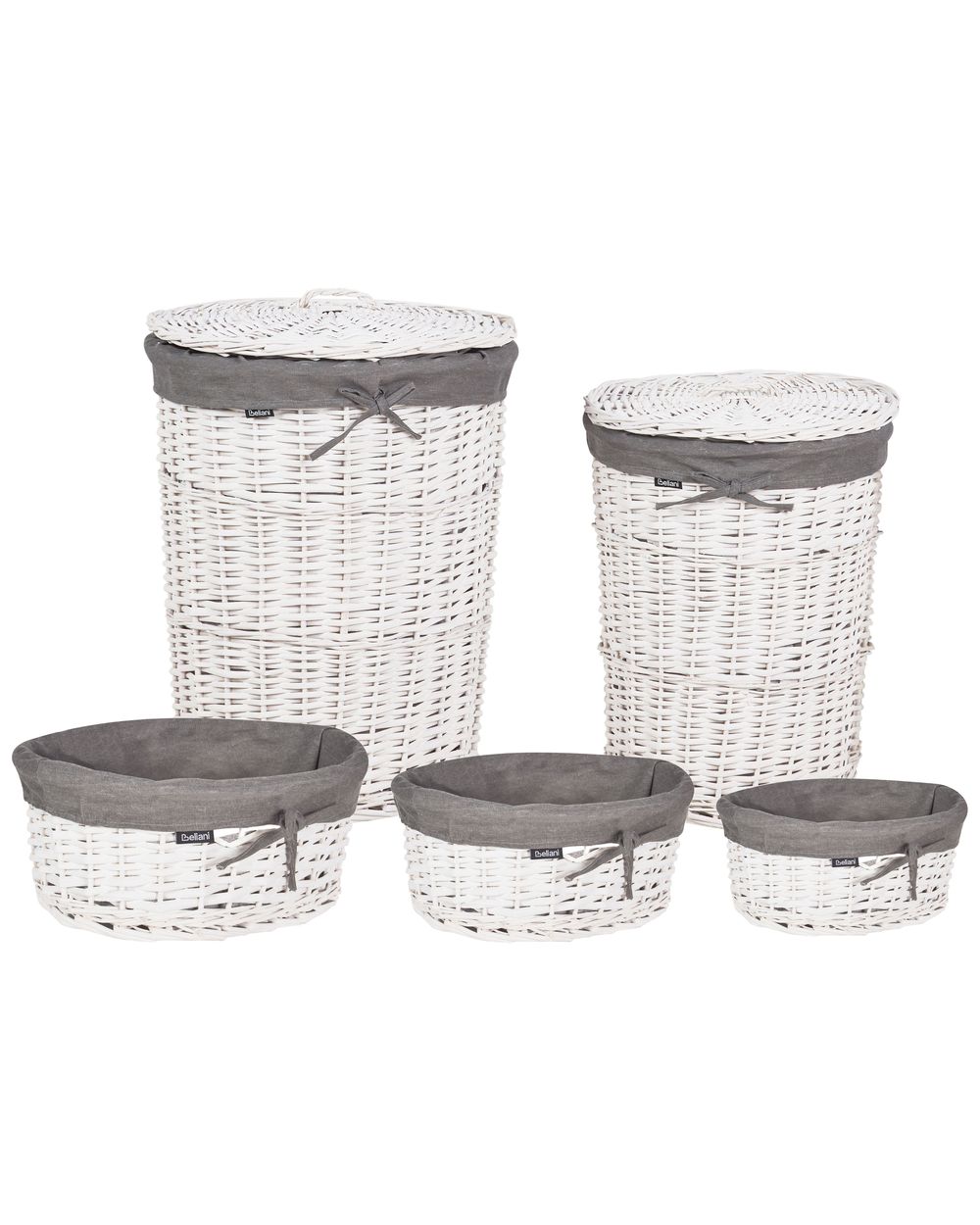 Set of 5 Baskets VAKARI Willow Wood Grey 55/89 L