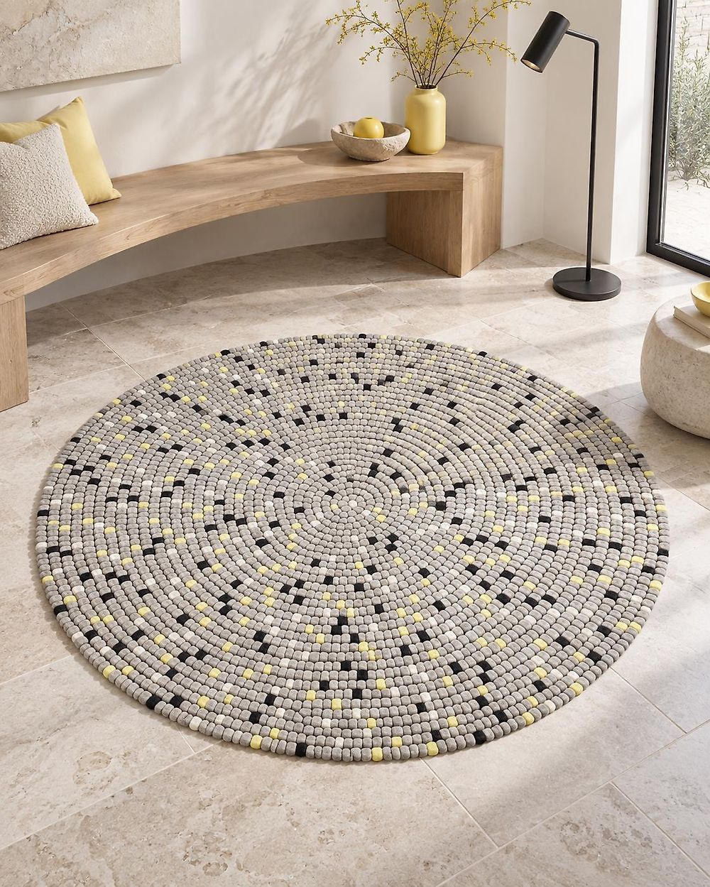 Rug PENEK Light Grey ø 140 cm Wool
