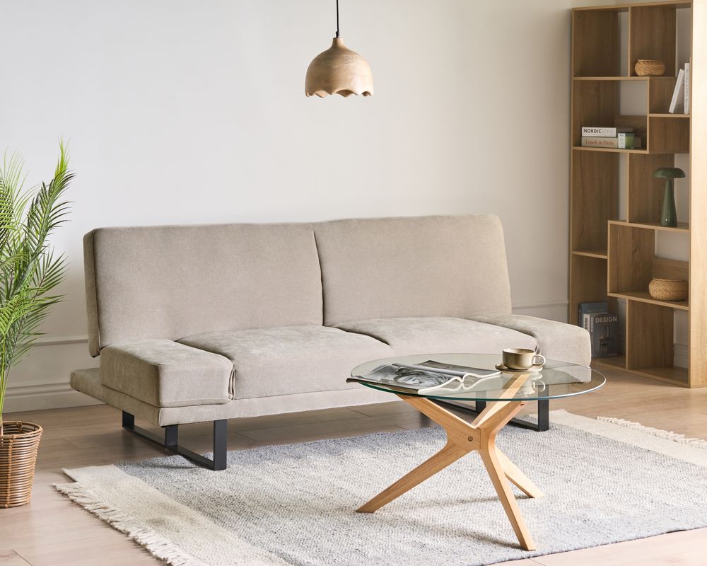 Schlafsofa 2-Sitzer YORK Chenillegewebe Hellbeige