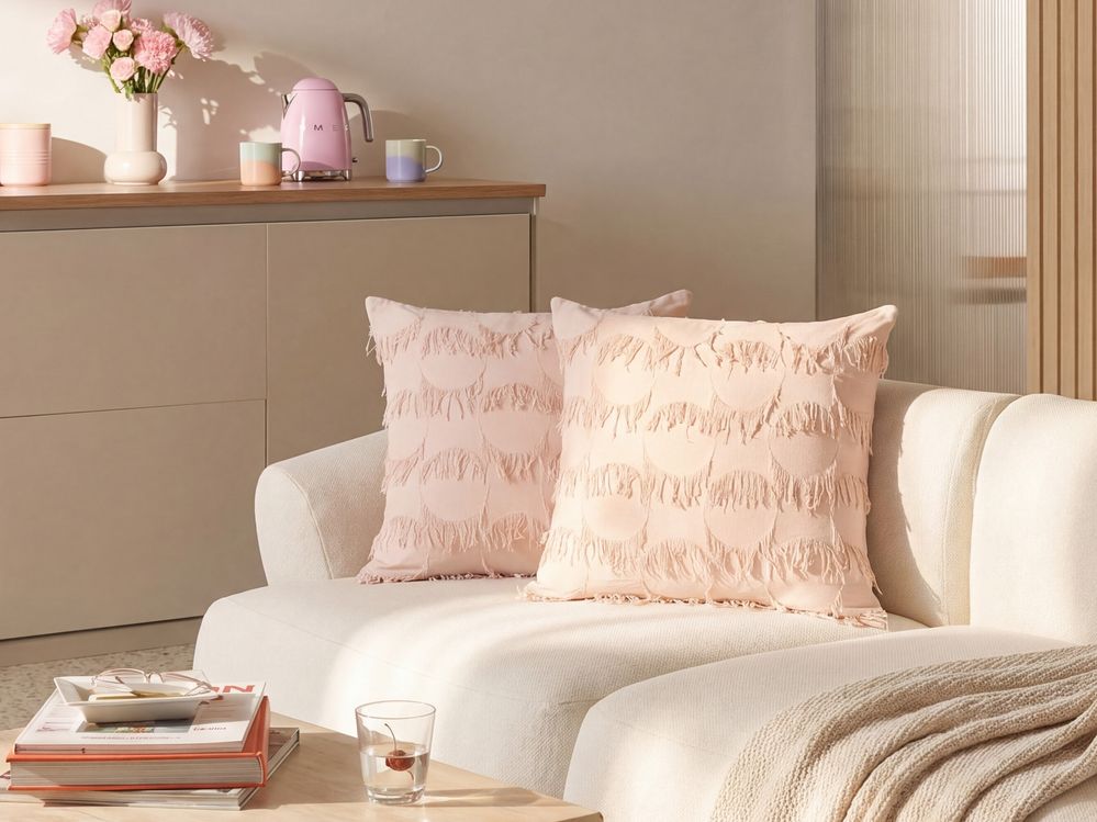 Set of 2 Decorative Cushions AGASTACHE 45 x 45 cm Pink Geometric Pattern
