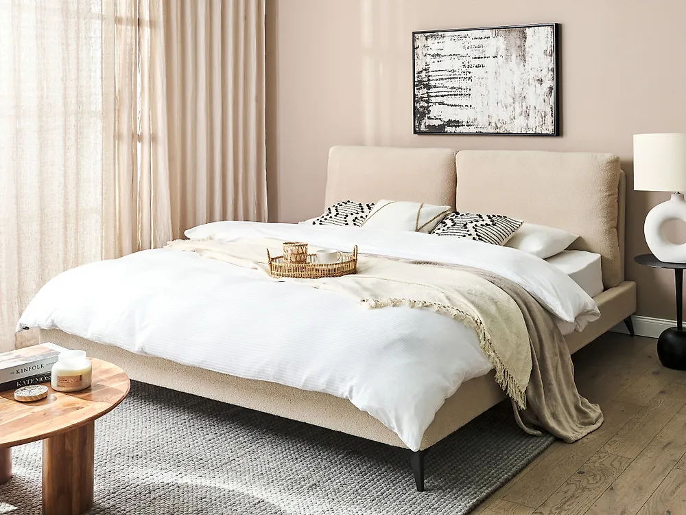 Bed Boucle MELLE 180 x 200 cm (EU Super King) Beige_1178732