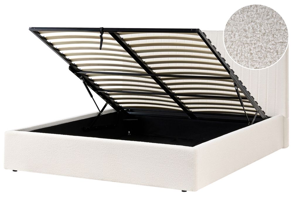 Ottoman Bed VION Boucle Off-White 160 x 200 cm (EU King Size)