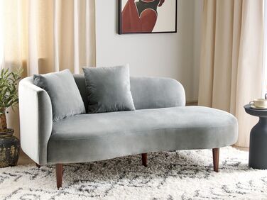 Left Hand Velvet Chaise Lounge Light Grey CHAUMONT