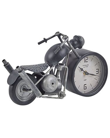 Iron Table Clock Motorcycle Black and Silver BERNO