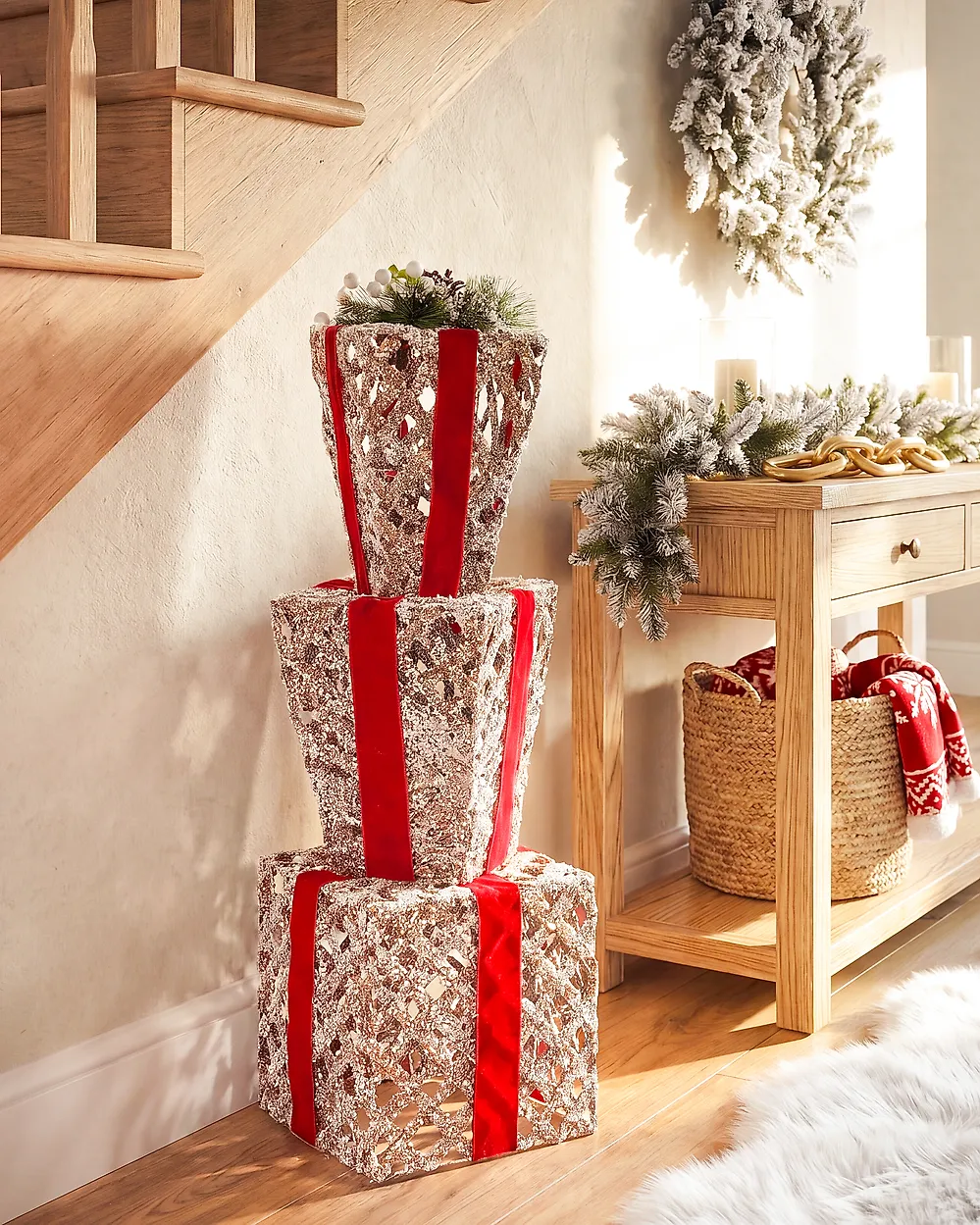 Decoración de Navidad LED HUMPPILA 87 cm Regalos de Navidad Blanco_1177954