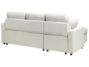 Corner Sofa Bed 3 Seater NASSJO Faux Linen Off-White Right Hand_999860