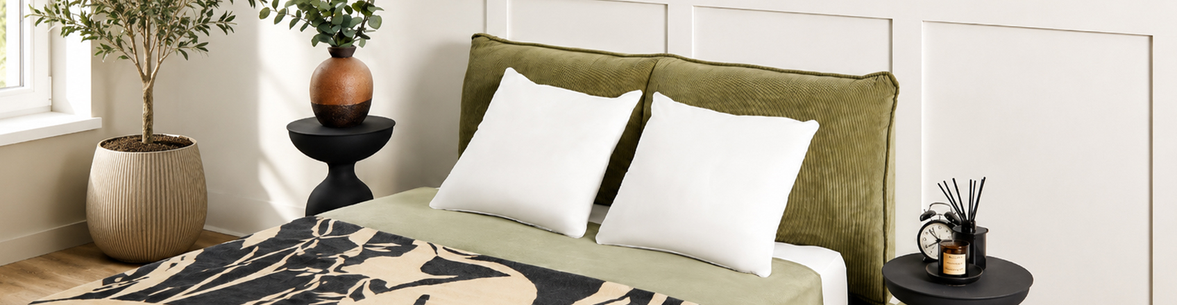 image showing bed arrangement with the focus on the pillows