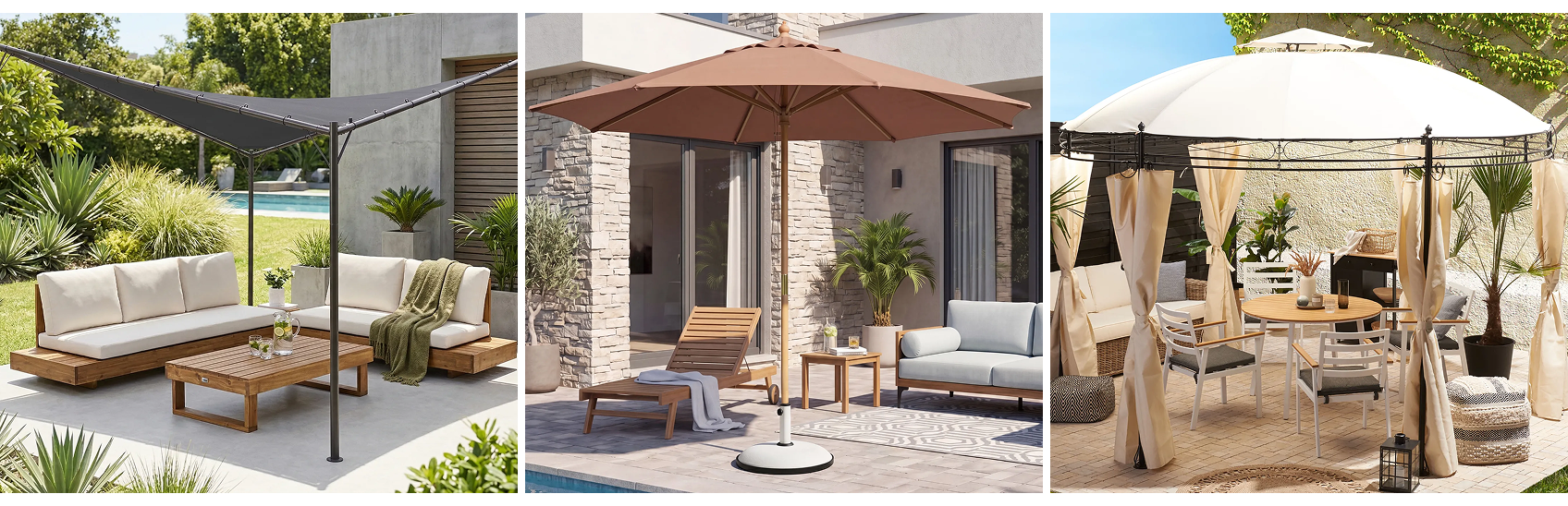 image showing different types of outdoor sun protection for garden