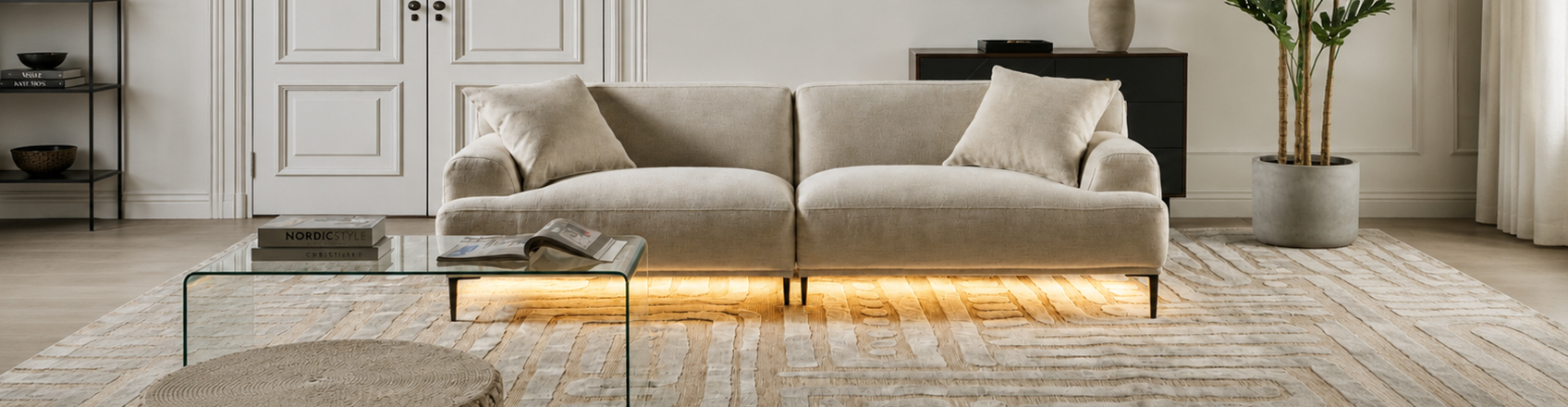 image showing a sofa with LED strip underneath