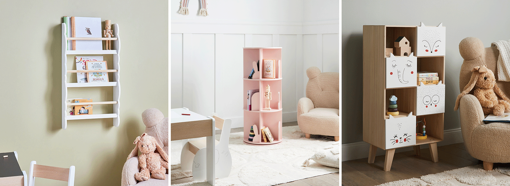 collage of kids shelves