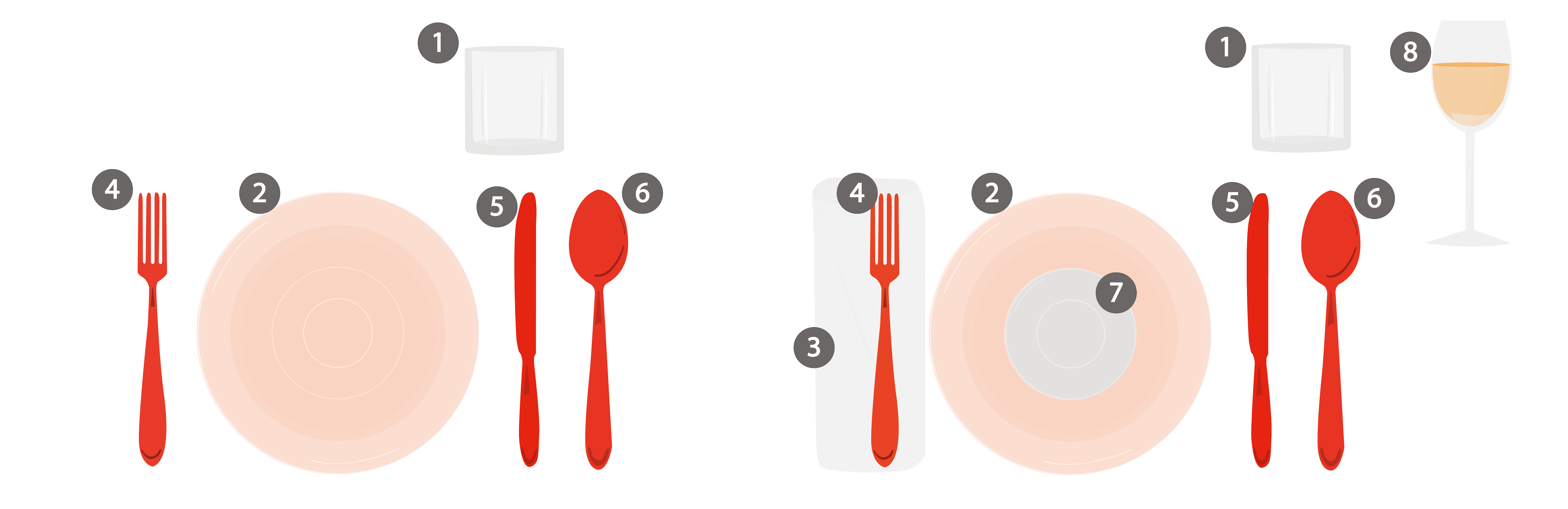 Graphic showing various table settings - casual and informal