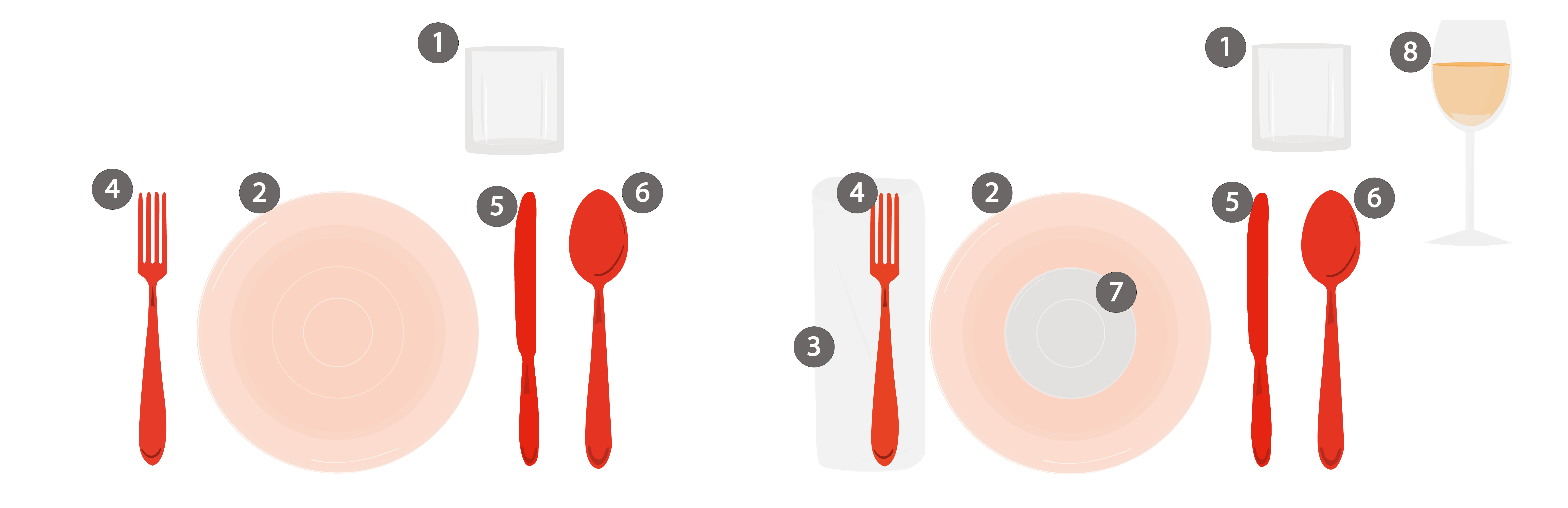 Graphic showing various table settings - casual and informal