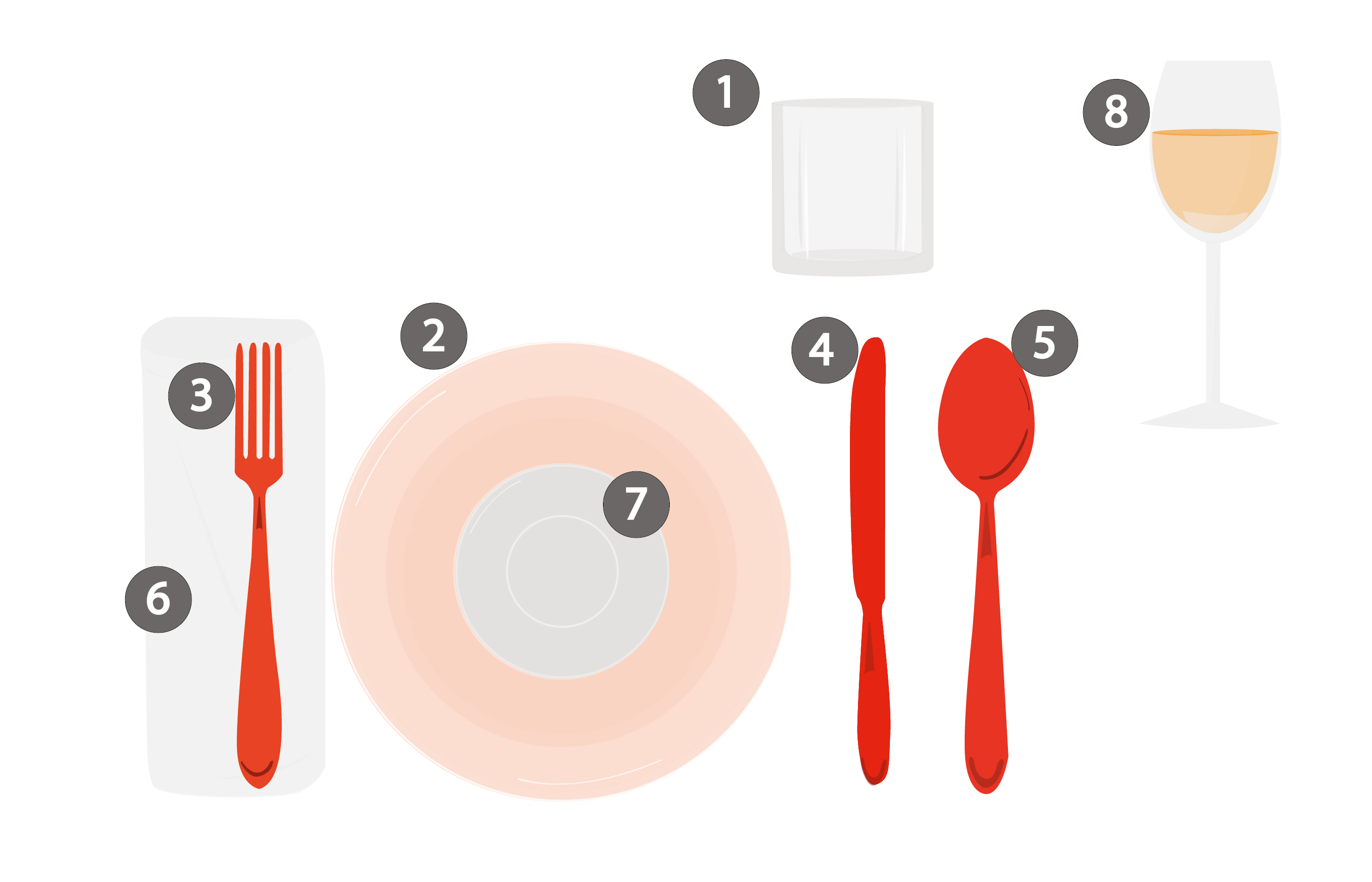 Graphic showing various table settings - casual and informal