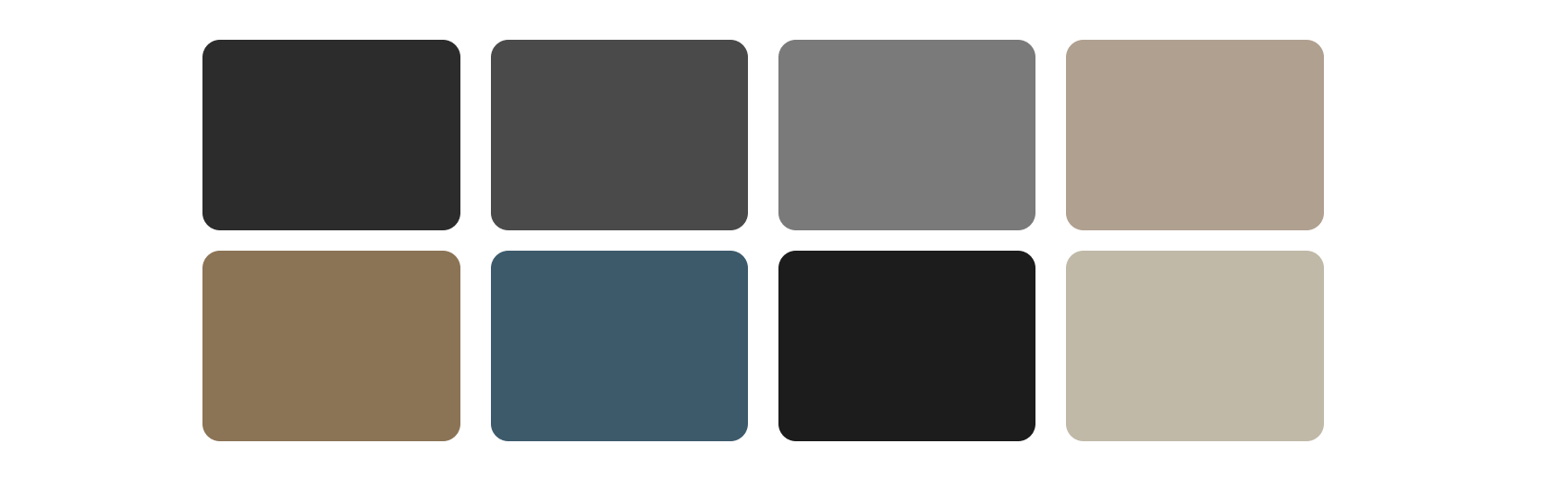 Industrial colour palette: anthracite, graphite, steel grey, concrete beige, rust brown, steel blue, off black and light concrete
