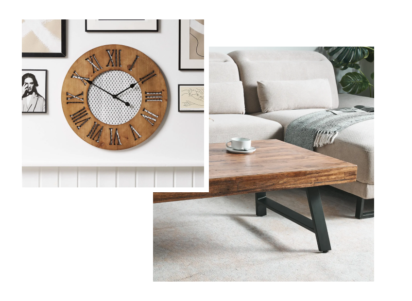 Mobili in legno di recupero con venature a vista abbinati al metallo nel design industriale