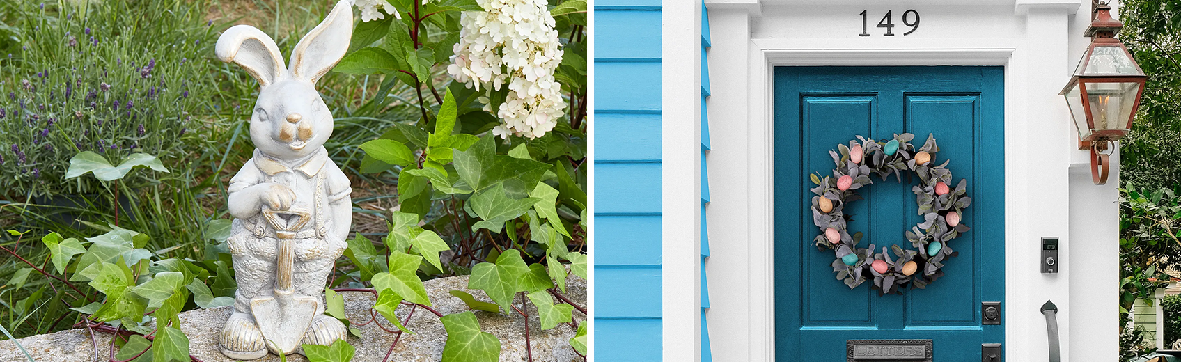 Immagine che mostra diverse decorazioni pasquali per il giardino