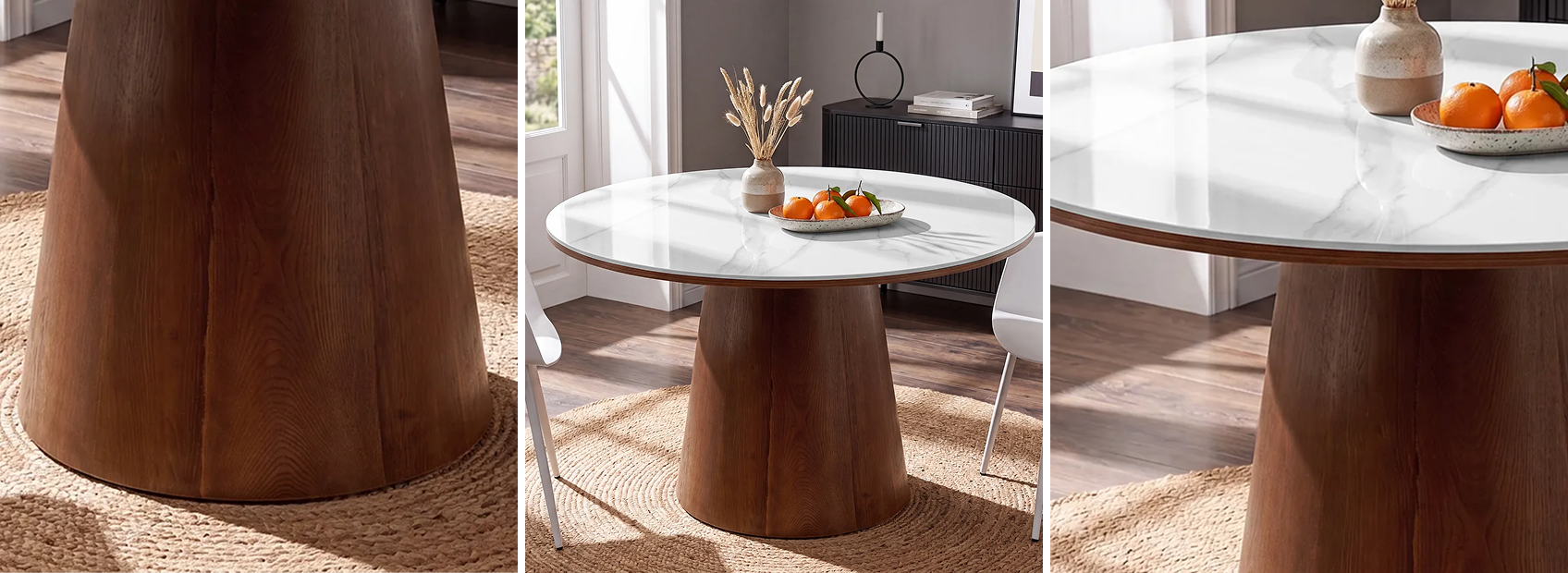 Zoomed in on smoothly finished table leg.