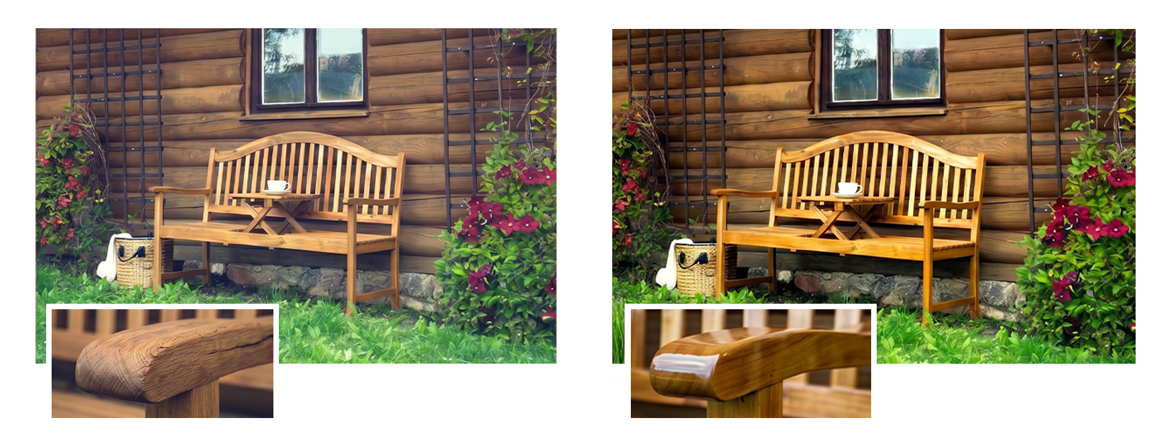 Rustic wood furniture with matte oiled finish showing natural colour variation and tactile grain texture