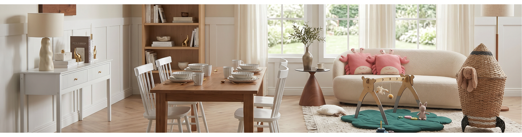 Image showing a living room with a dining set, sofa and kids items