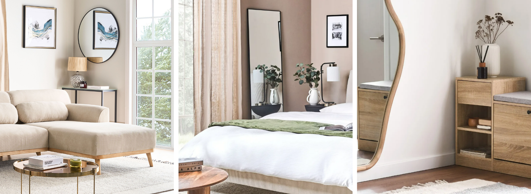 decorated living room bedroom and hallway with accessories arranged